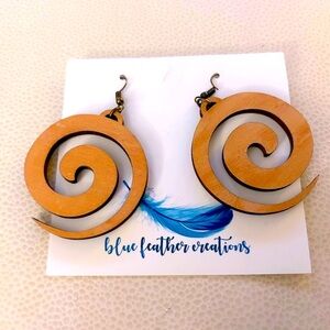 Spiral Wooden Earrings By Blue Feather Creations, Lightweight